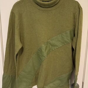 Olive Green Sweater w/Leather Trim